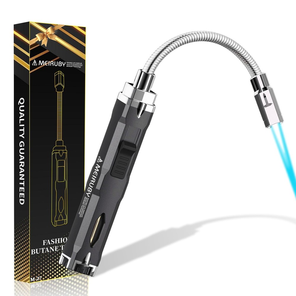 Torch Lighter, Long Flexible Neck Refillable Butane Jet Flame Black