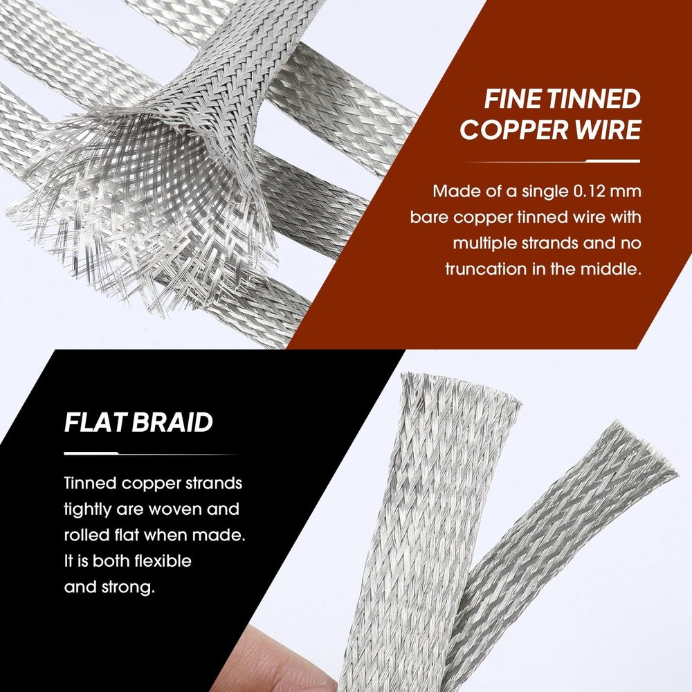 Wire Shielding Sleeve Tinned Copper Braid Ground Straps Cable Sheat... Fast Ship