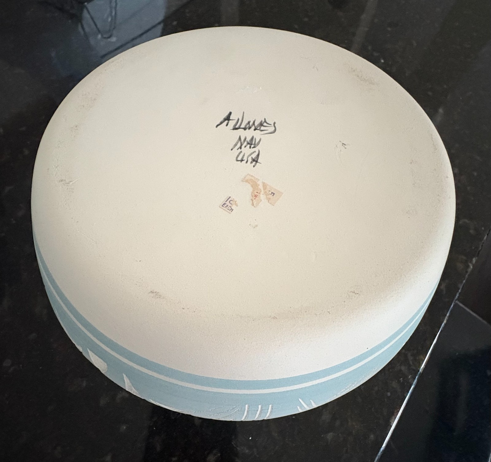 Navajo Bowl Blue & White Mesa Verde Etched Hand Painted & Signed 7.5"X3.5" NEW!