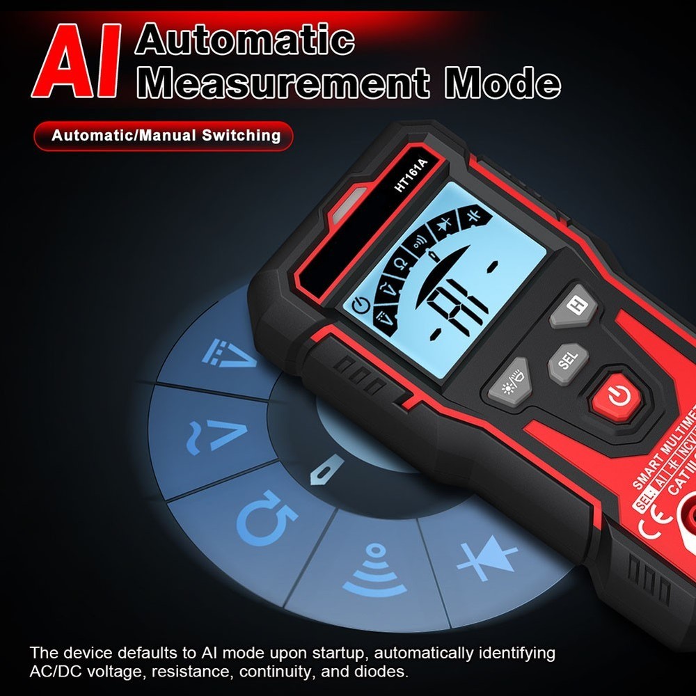 HT161A Auto Range Multimeter 4000 Counts Backlit LCD NCV and Diode Test