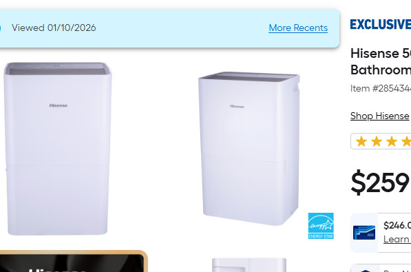 Hisense 50 Pint 3-Speeds Dehumidifier, 3 Modes – Auto, Continuous, Manual,