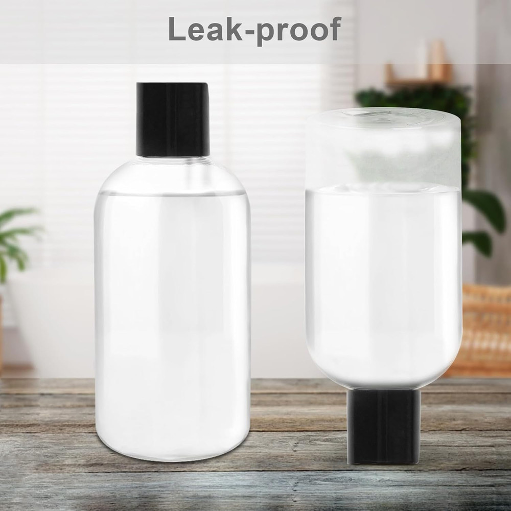 2 Pack 8 oz Empty Plastic Bottles with Black Disc Caps Reusable Clear Leak-Proof