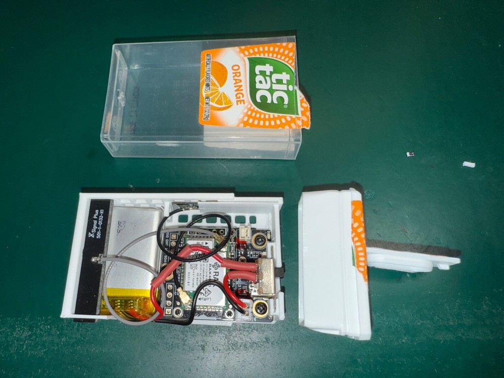 Clandestine MeshCore or Meshtastic node in tic tac candy box