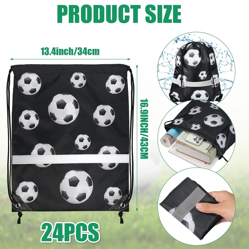 Reginary 24 Pcs Soccer Drawstring Bag Backpack Reflective Stripe