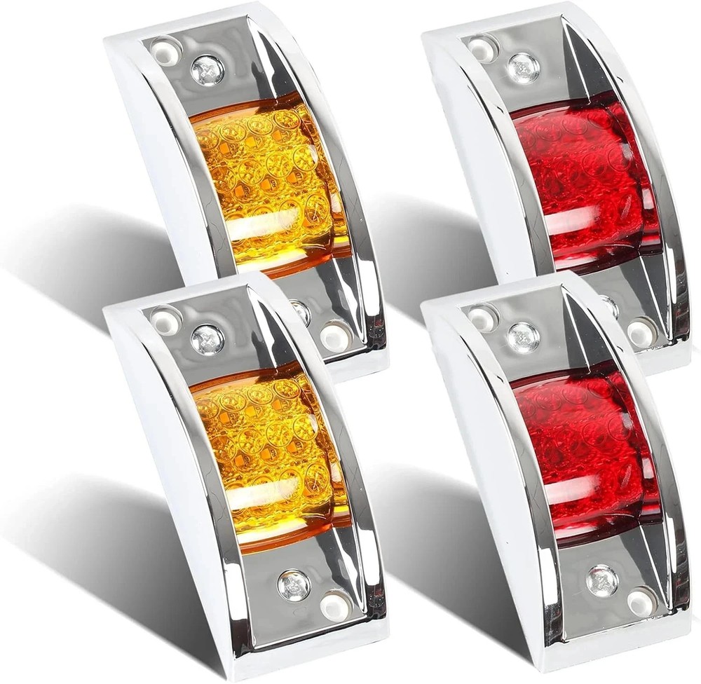 4 Pcs Trailer Side Marker Light, Chrome Armored 12 LED Rectangle Trailer Clearan