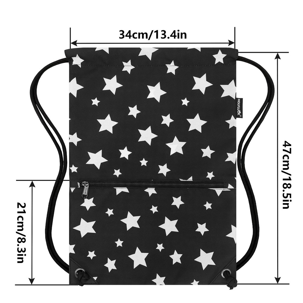 HOLYLUCK Drawstring Backpack Bag Sport Gym Sackpack One Size, White Star
