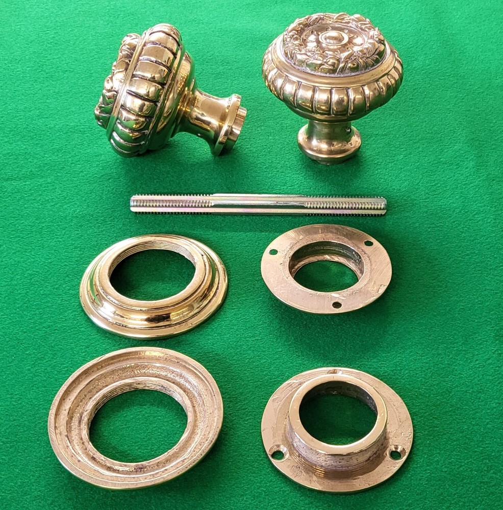 Pair heavy duty round solid cast brass door knobs handles Regency ironmongery