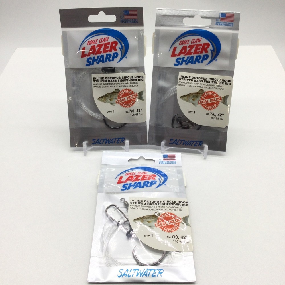 Eagle Claw Lazer Sharp Inline Circle Hook Fishfinder Rig 7/0 42"  (3) Packs