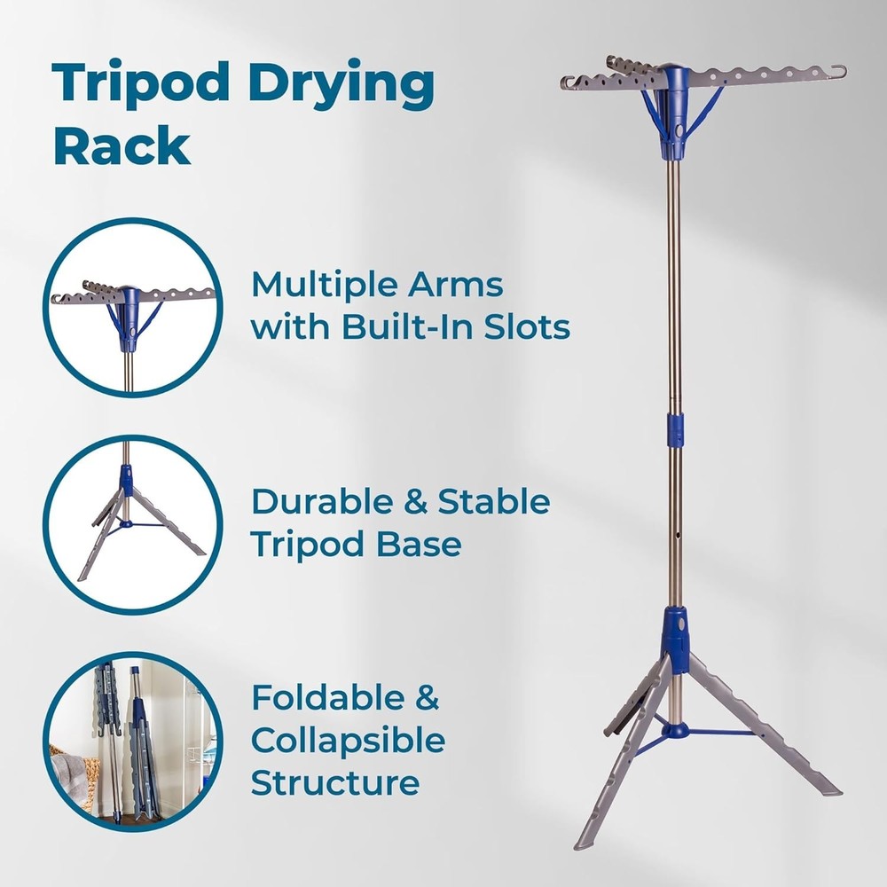Steel Tripod 64-Inch Folding Clothes Drying Rack – Space-Saving Collapsable C...