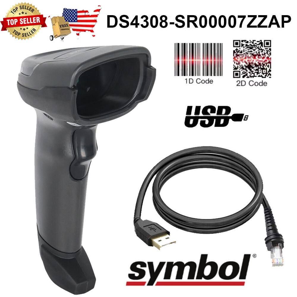 Zebra Symbol DS4308-SR00007ZZAP 1D 2D Handheld Barcode Scanner Reader USB Kit US