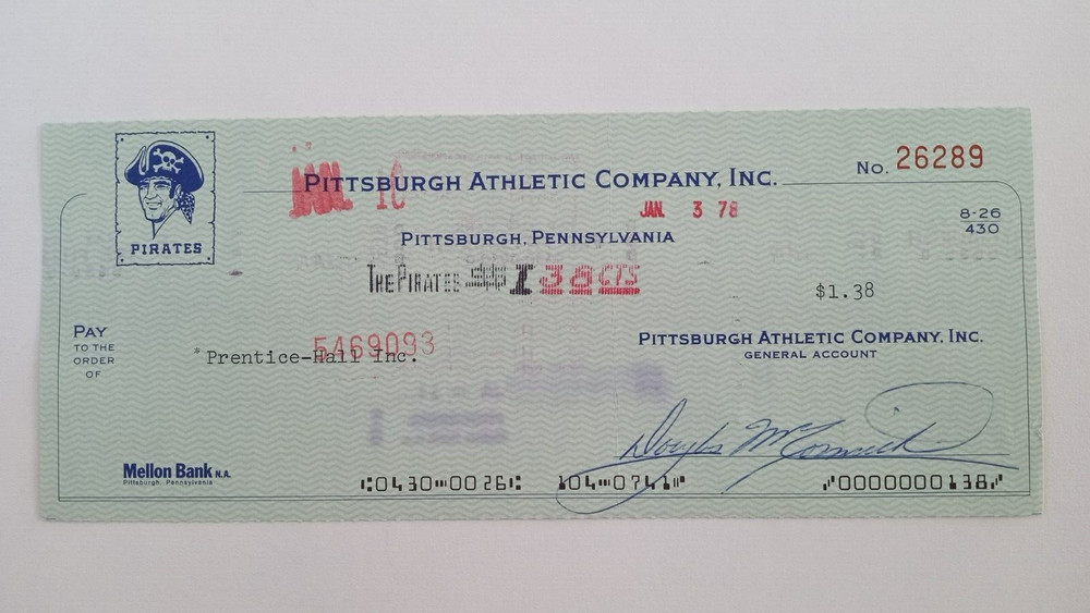 Prentice - Hall Inc.: 1978 Pittsburgh Pirates Expense Check