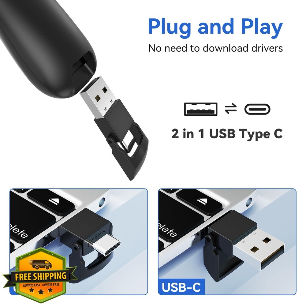 Presentation Clicker, Red Laser Pointer PPT Remote, USB C