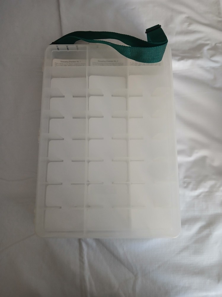 Machine embroidery thread case with cutters and thread holes