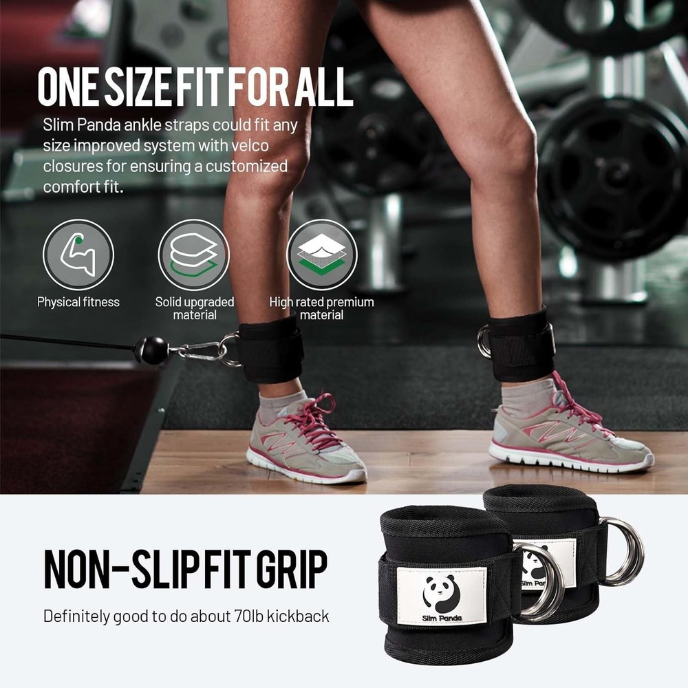 Slim Panda Ankle Strap for Cable Machine,Ankle Cuff Kickbacks, Black