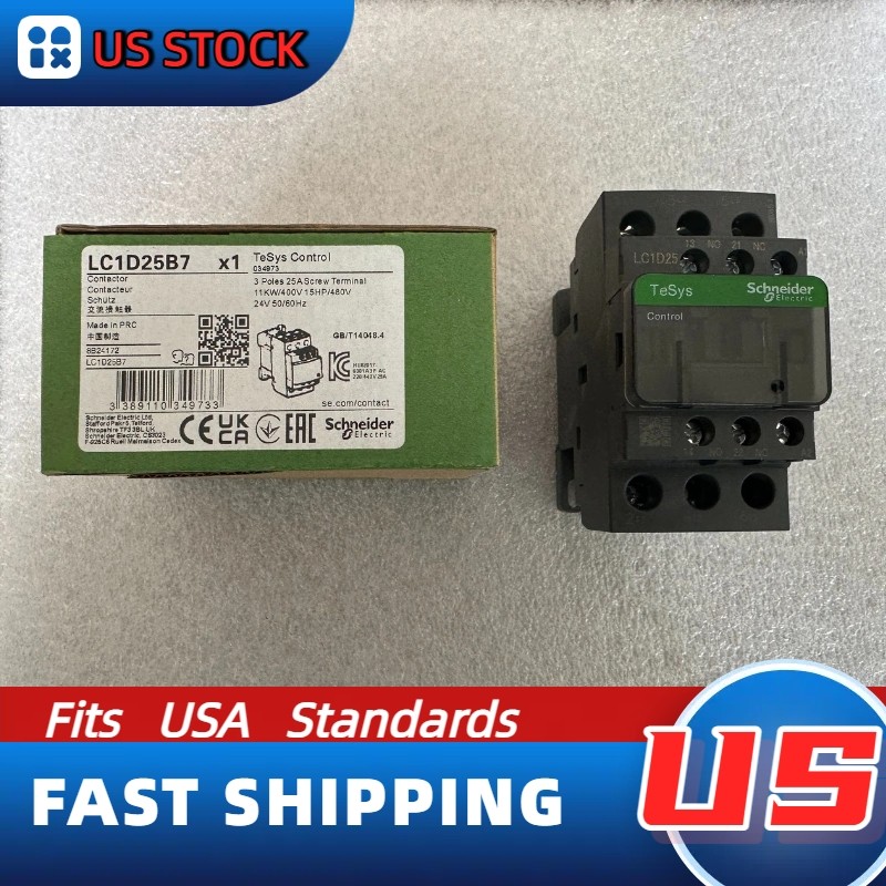 LC1D25B7 Schneider New Contactor: 3 phase 3 NO, 24VAC 50/60Hz coil, US In-Stock