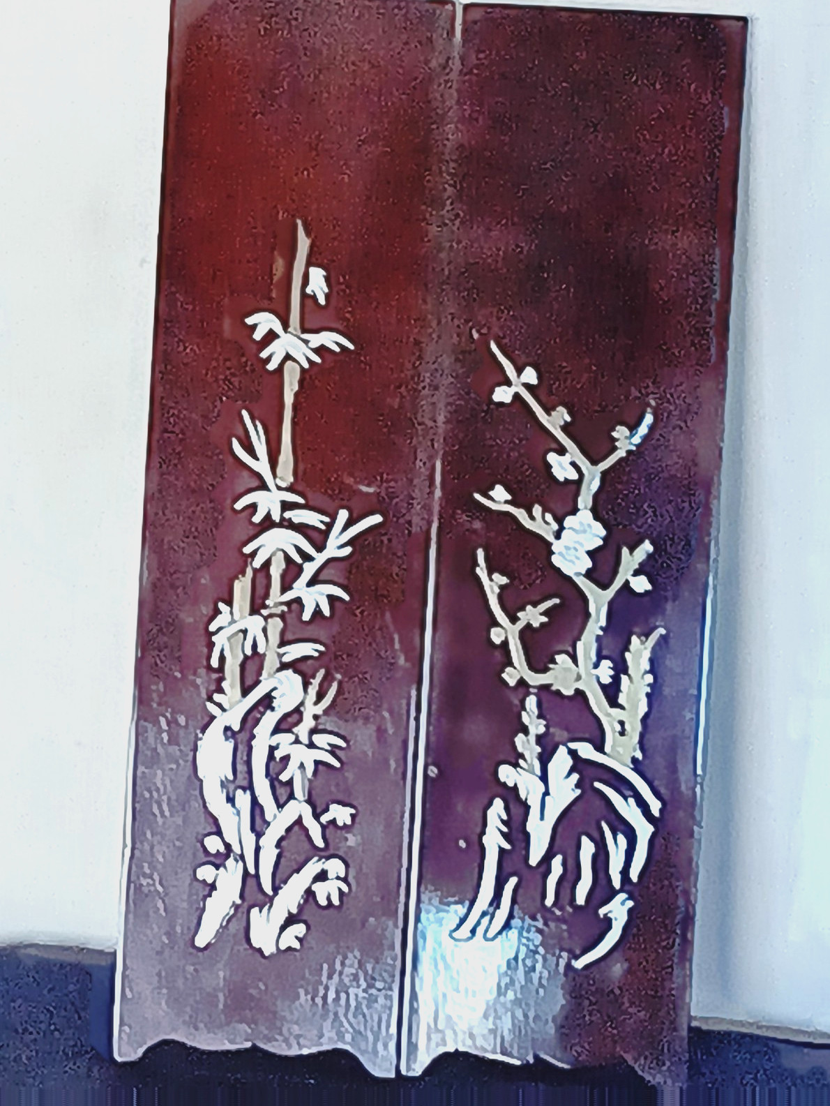 Mother of Pearl Inlay Decorative Wall Art Asian Japanese Lacquer Wood Panels