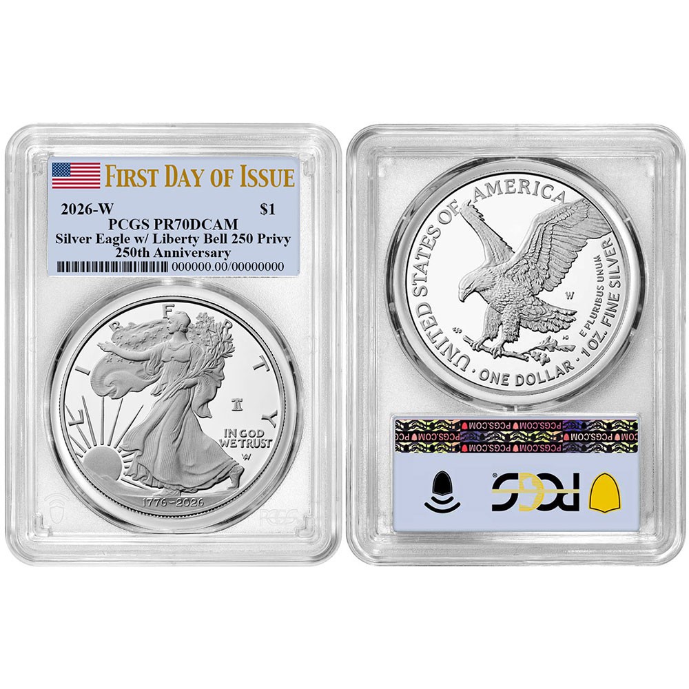 Presale - 2026-W Proof $1 American Silver Eagle PCGS PR70DCAM FDOI Flag Label