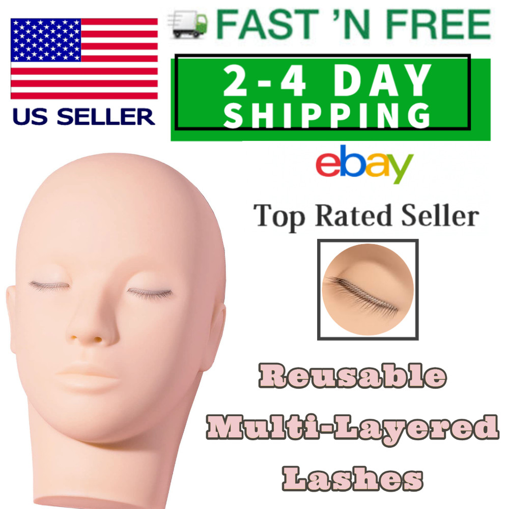 Eyelash Extensions Practice Training Mannequin Head With Layered Eyelashes