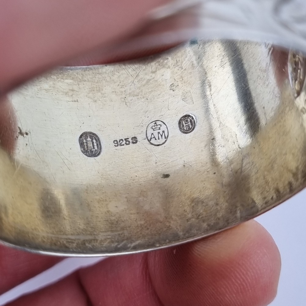 Vintage Danish Solid Silver Napkin Ring Decorated Flowers With Initials "JD"