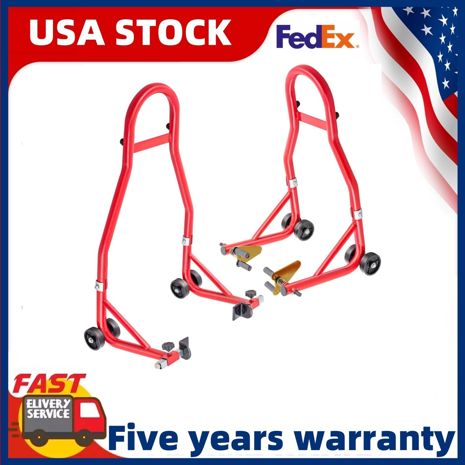 2PCS Heavy Duty Motorcycle Stand Lift Front & Rear Combo Stands 900Lbs Capacity