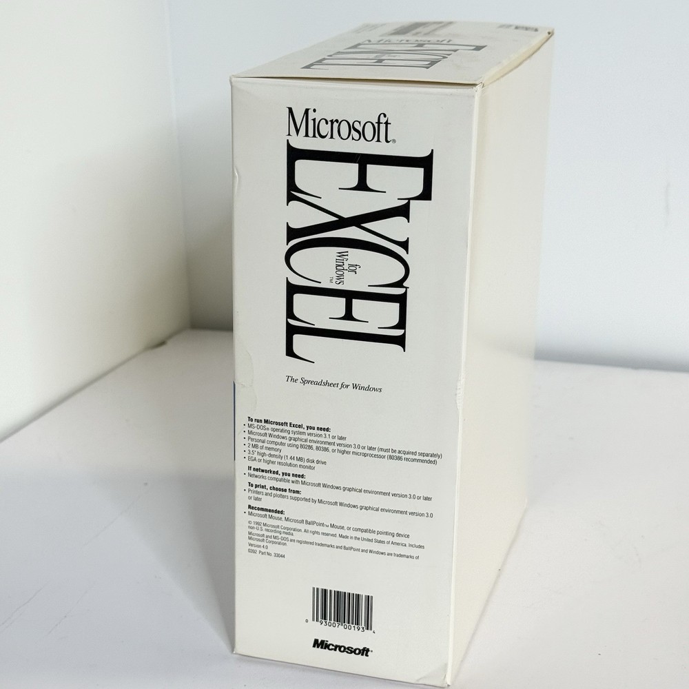 Microsoft Excel for Windows 4.0 Upgrade Version 3.0 Vintage Software READ ALL