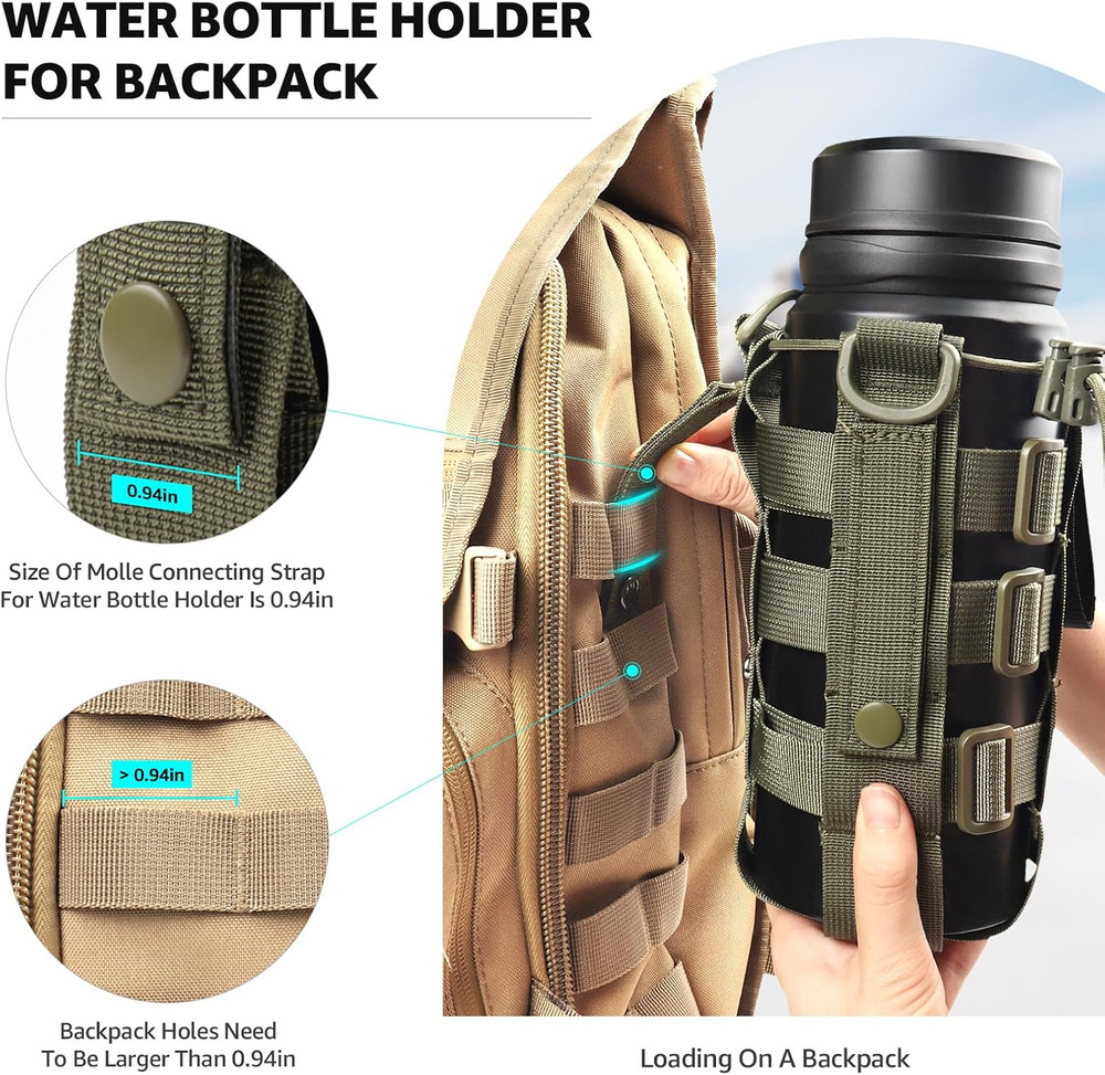 Molle Water Bottle Holder for Backpack,Drawstring Adjustable Straps Molle Pouche