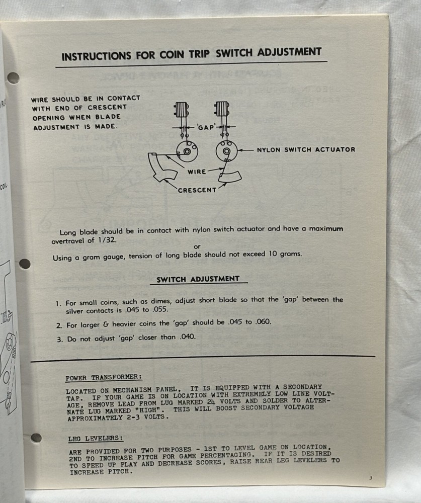 ORIGINAL-WILLIAMS-DIPSY DOODLE-INSTRUCTION MANUAL