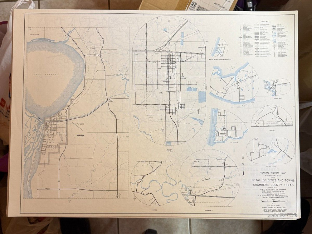 1971 Texas CHAMBERS County General Highway Map 18" x 25" Folded USDOT 2 Sheets