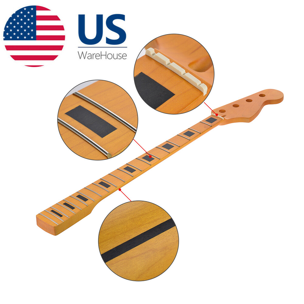 20 Frets Bass Guitar Neck for 4 String PB Bass Part Canada Maple Yellow Matte US