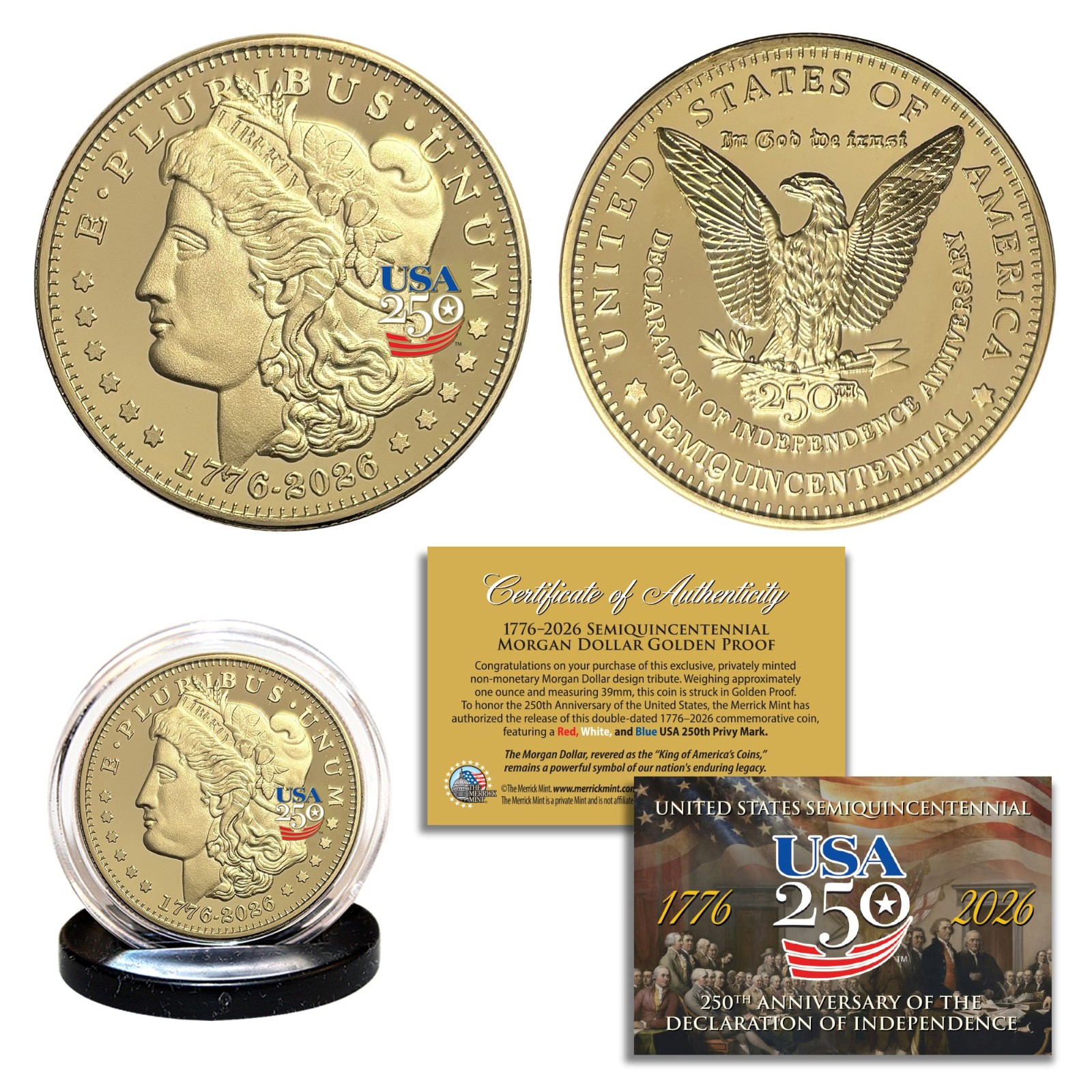 1776-2026 Semiquincentennial AMERICA 250 MORGAN DOLLAR Golden Tribute 1 OZ Coin