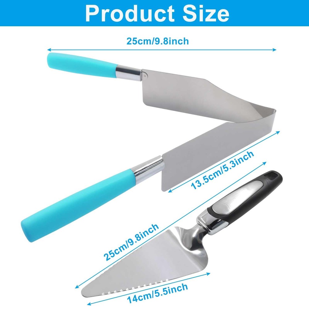 2 Pieces Multi Function Blue Cake Slicer, Stainless Steel Cake Server Cutter ...