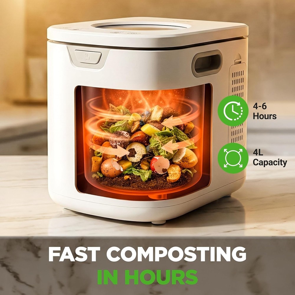 NutriChef 4 Quart Electric Kitchen Composter | Smart Countertop Composter White