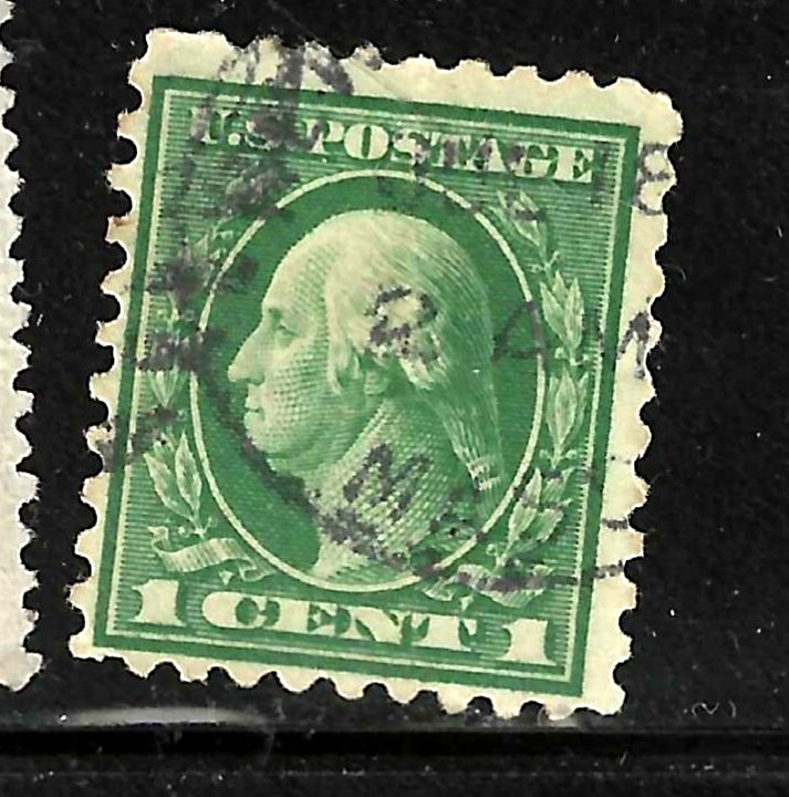 Sc #424 Neat Offset Error 1 Cent Washington Franklin 1908-1922 US 98A57