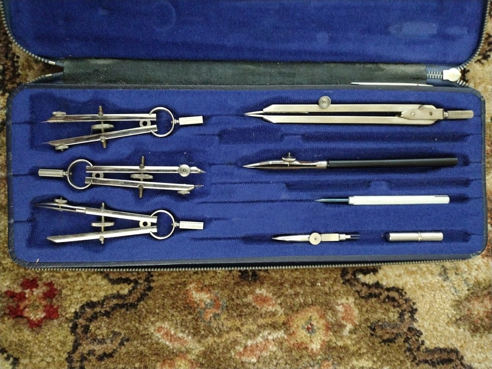 Vintage Leitz & Wescosa Fine Drawing Instruments Drafting Tool Set Germany Made
