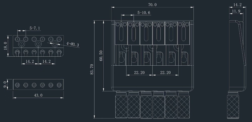 GUYKER Chrome 6 String Bridge Tailpiece for Headless Guitar Accessories