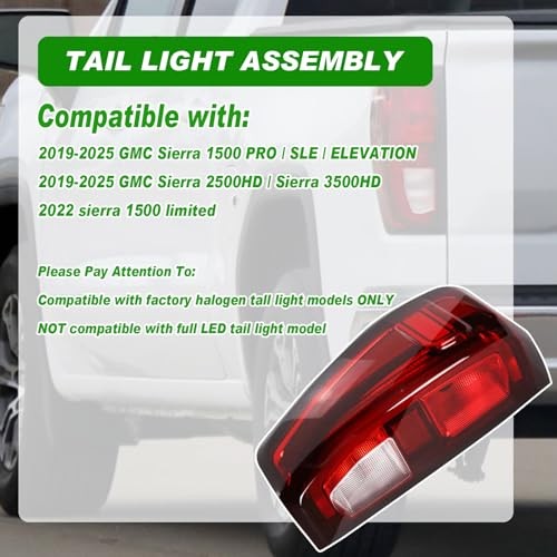 Tail Light Assembly Compatible With 2019-2025 GMC Left Driver Side Halogen Type