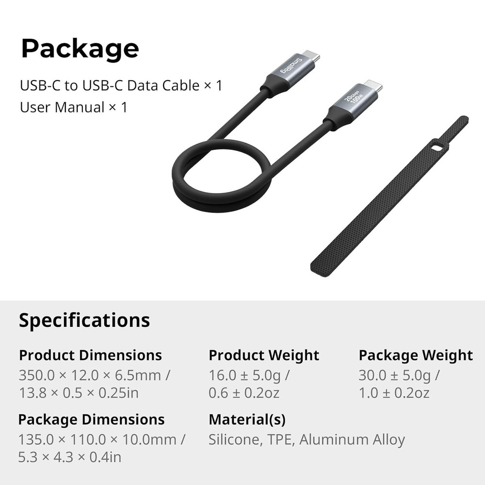SmallRig USB C to USB C Data Cable 1.15ft/ 35cm/ 13.8" for iPhone / Camera 4788