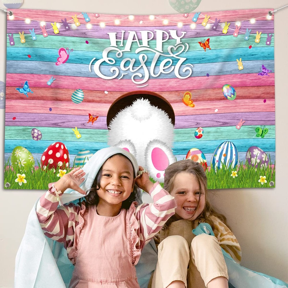 Large Easter Party Backdrop Decoration-Happy Easter Party Supplies,Easter Bunny.