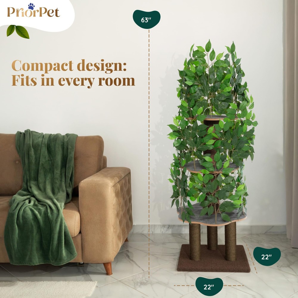 Cat Tree with Leaves - Stable, Space-Saving Design for Climbing Scratching