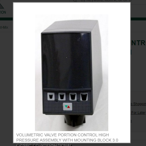 VOLUMETRIC VALVE PORTION CONTROL WITH WATER BUTTON ASSEMBLY AND MOUNTING BLOCK