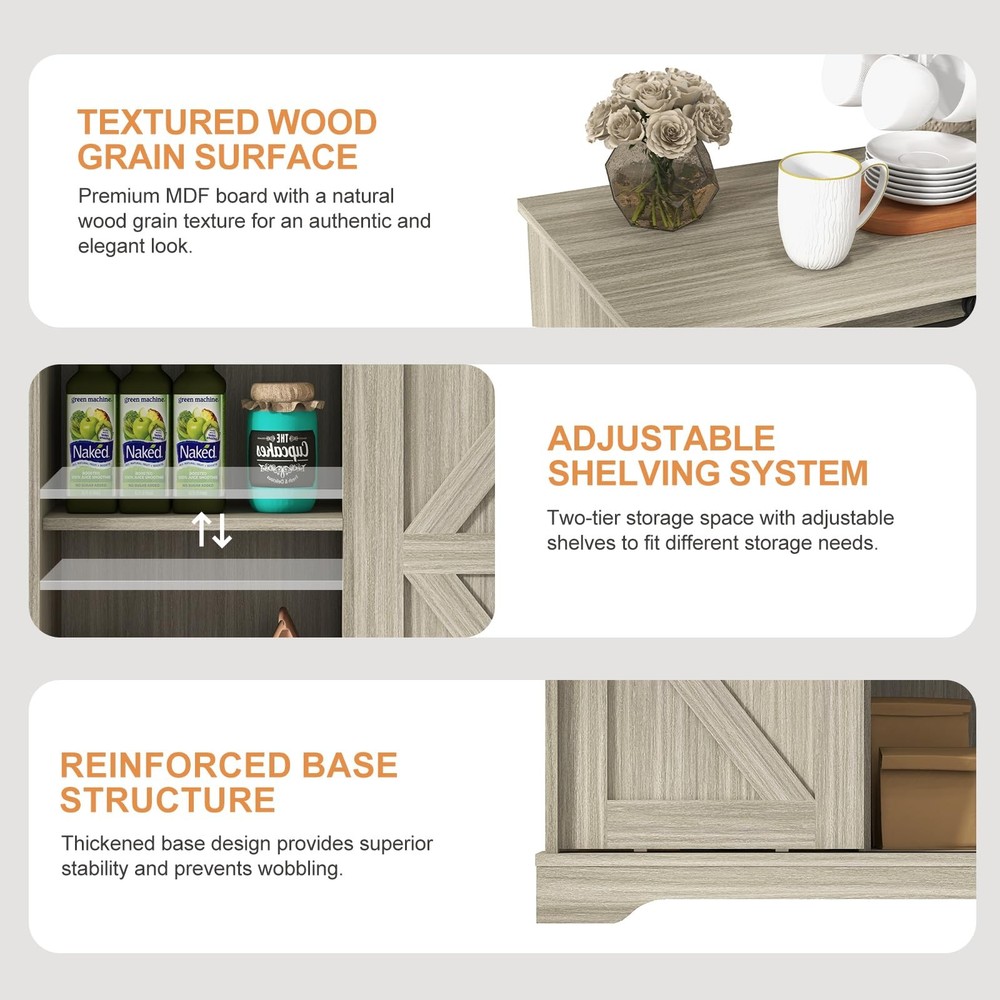 Sliding Barn Door Buffet Sideboard Storage Cabinet