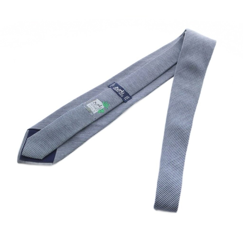 Hermes Tie Silk Stripe Pattern Regular Tie Logo Navy