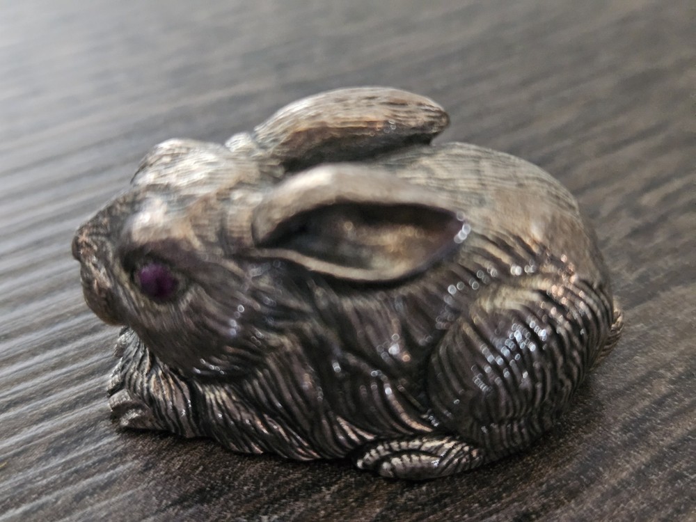 Sterling Silver Vintage Rabbit Ornament With Ruby Eyes
