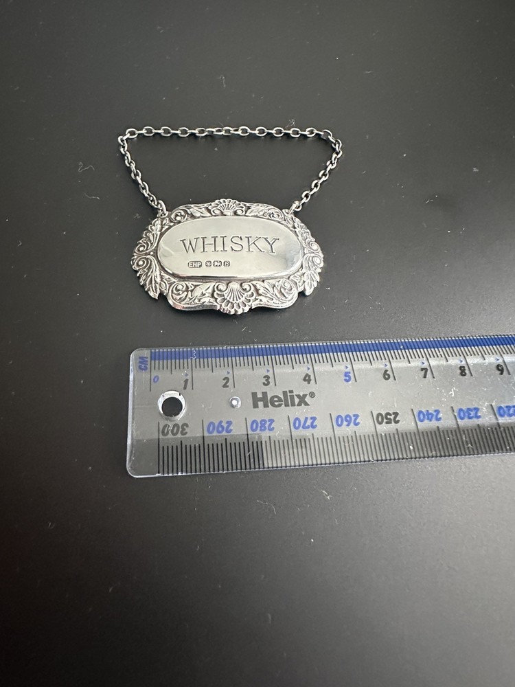 Solid Silver Rococo Style Whisky Decanter Wine Label E H Parkin Sheffield 1976