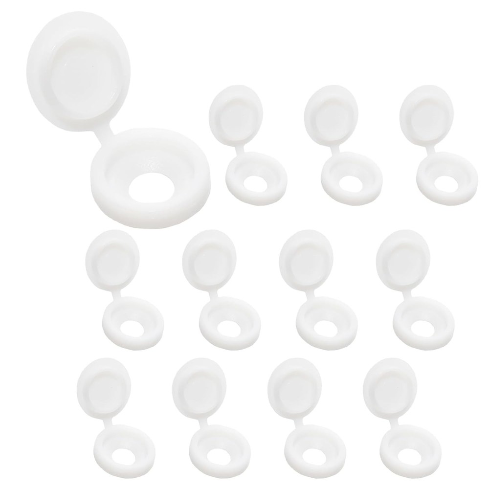 100 White Plastic Hinged Screw Caps, Fold Snap Covers Flip 6mm,