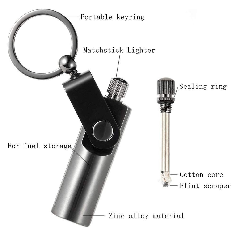 BIASTNR Permanent Match, Keychain Flint Matchstick Fire Starter Medium, Black