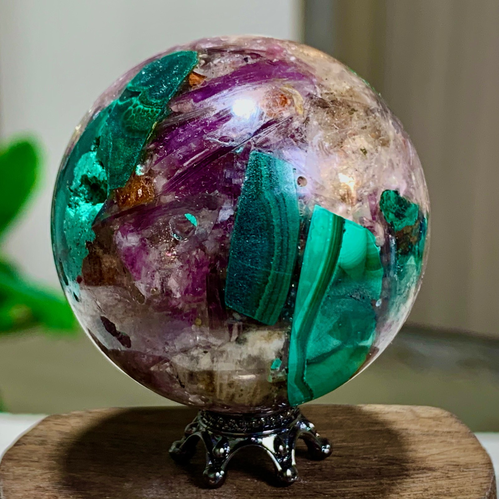 95G Newly discovered rare malachite purple mica symbiotic sphere restoration
