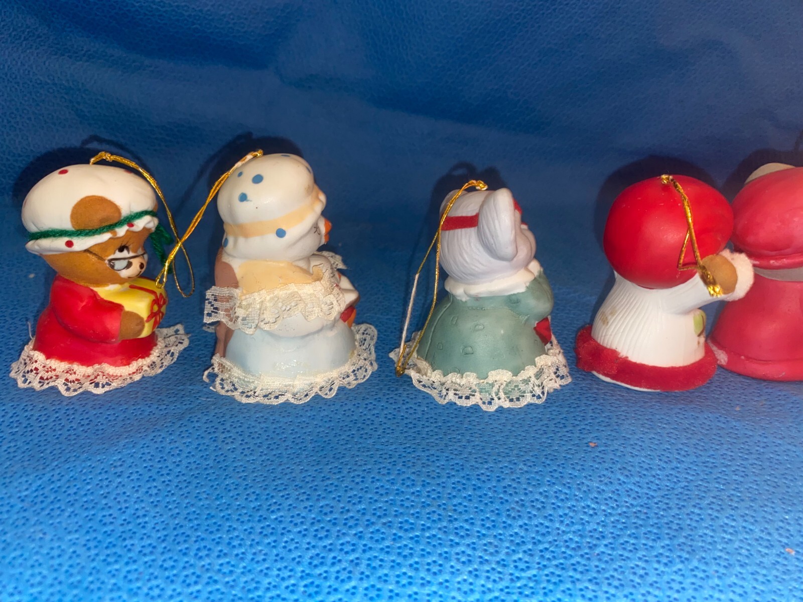 11 Vintage Jasco Cute Critter Christmas Bell Porcelain Bisque Ornaments