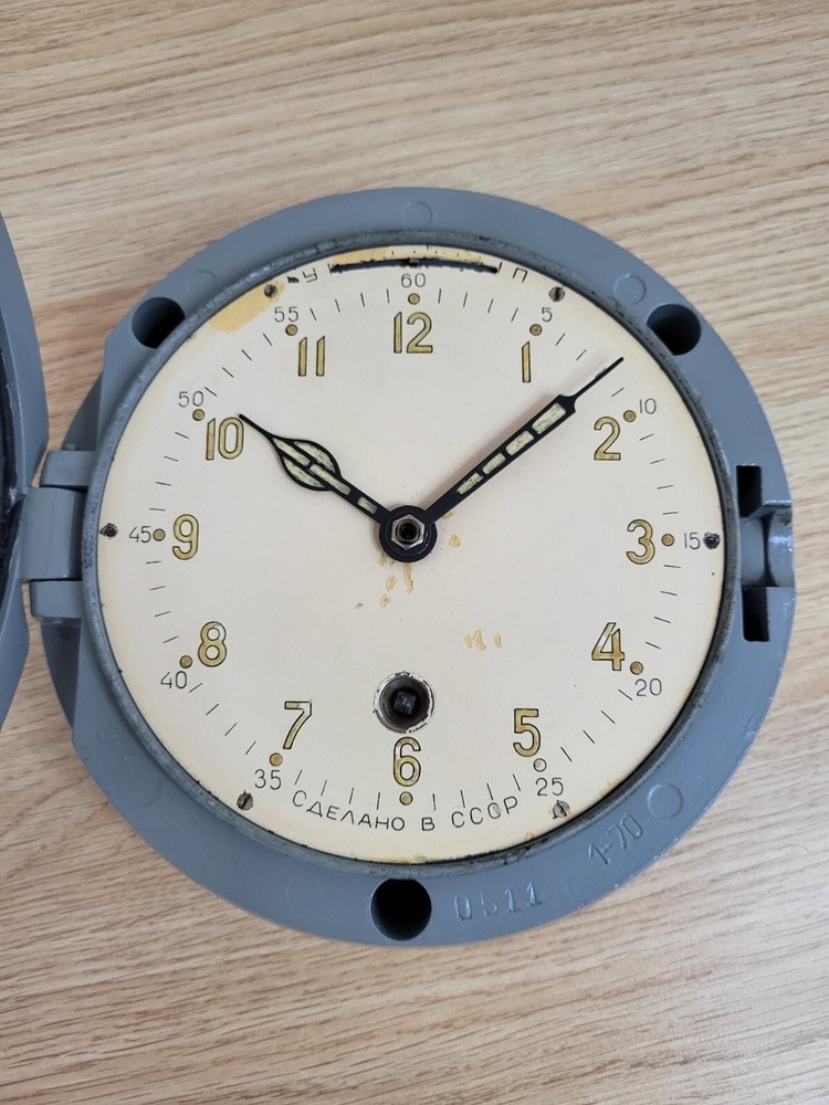 Vintage Soviet Navy Ship Clock USSR Maritime Mechanical Wall Timepiece