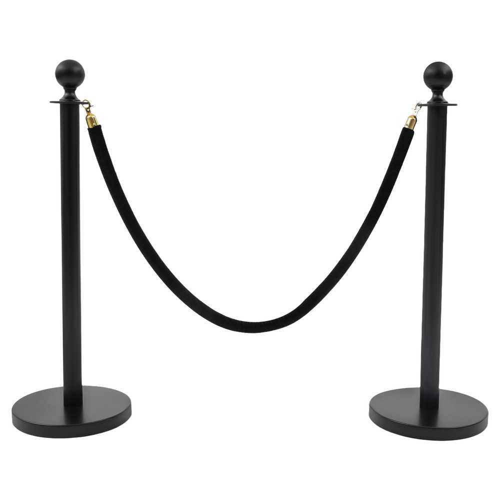 8PCS Black Stanchion Posts Queue Pole with 4 Velvet Ropes Crowd Control Barrier